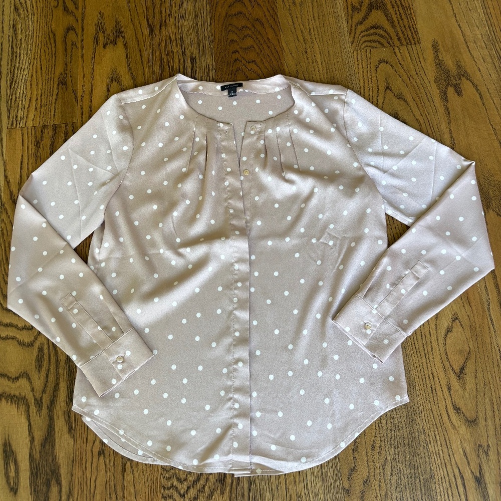 Ann Taylor tan blouse with polka dots